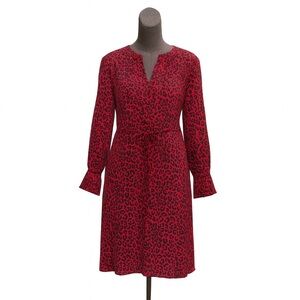 LOFT Red and Black Long Sleeve Animal Print Dress
